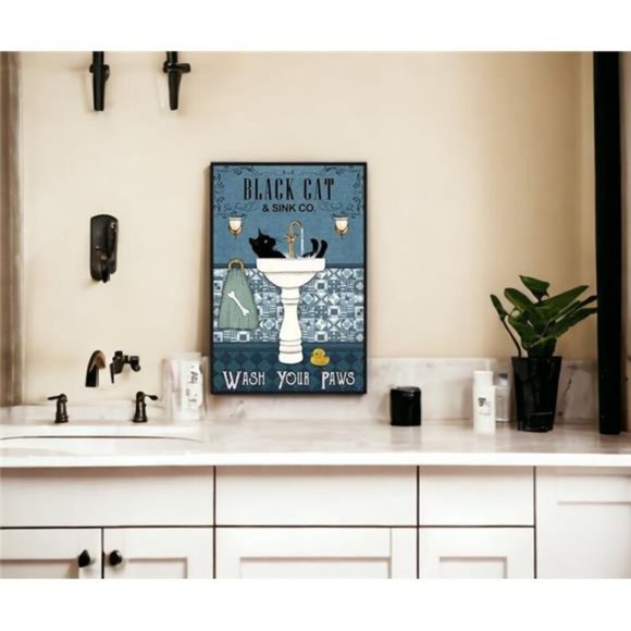 Vintage Tin Sign | Art Toilet Bathroom Wall Plaque | Cute Kitty Decor 8x12 in - Picture 3 of 8